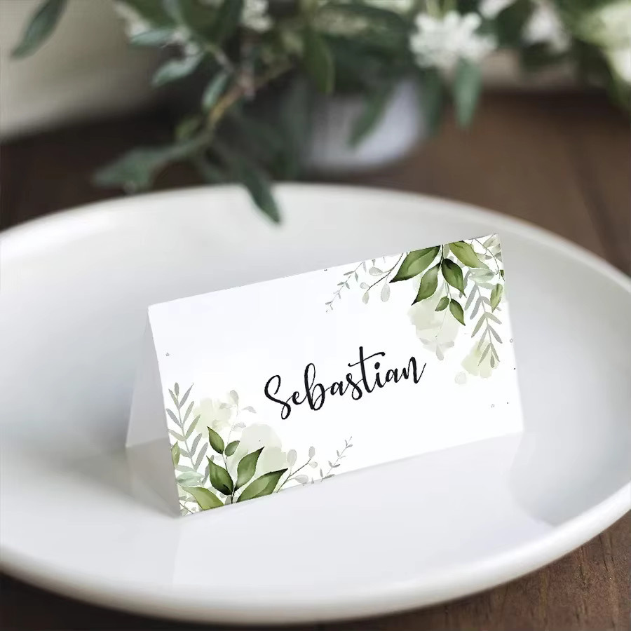 Weiße Tischkarten mit Blattmuster aus Papier für Hochzeiten, Bankette und Partys - Bild 2