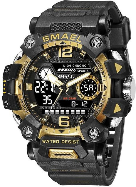 SMAEL Digitaluhr, Quarz, Kunststoff, Schwarz/Gold, Herren - Bild 1