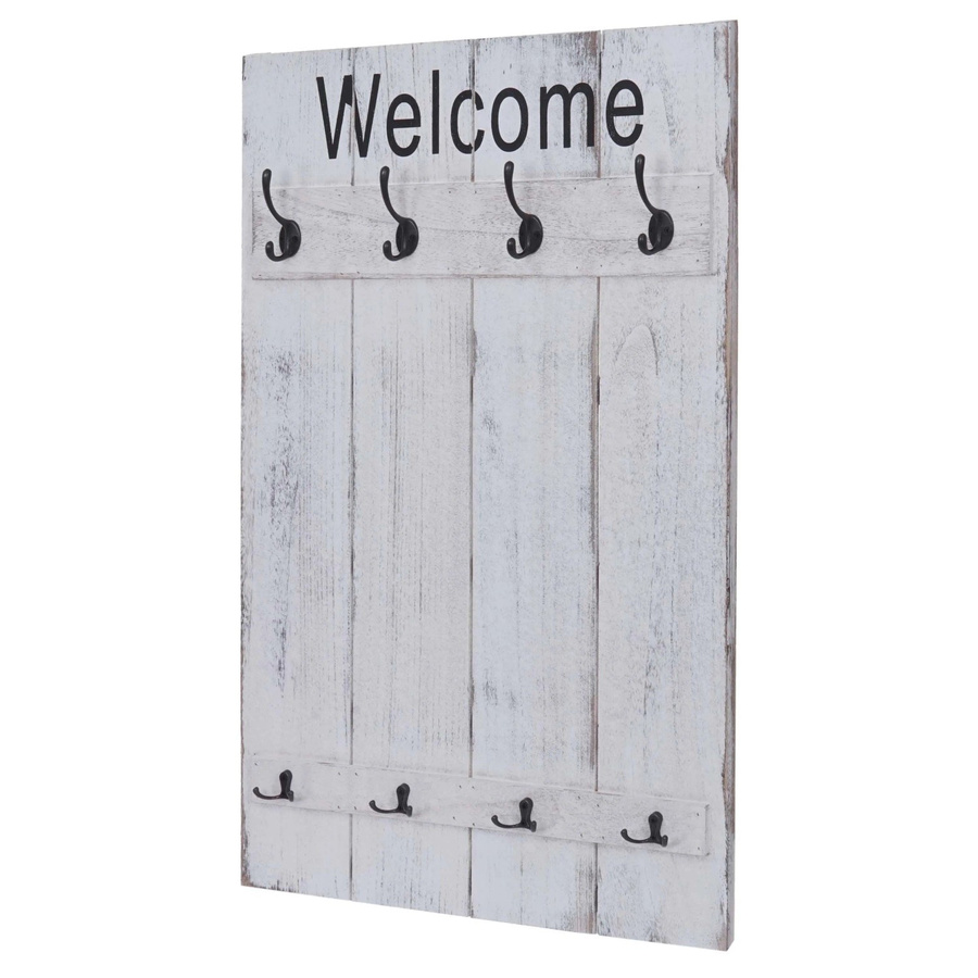 Wandgarderobe MCW Welcome C89 in Weiß im Shabby-Look aus Paulowniaholz, Breite: 91 cm, Höhe: 60 cm - Bild 2
