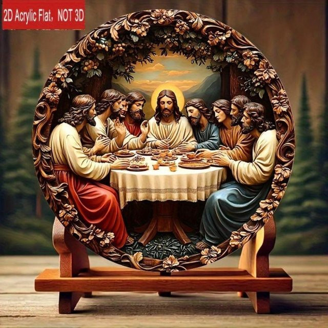 CIFBUY Runde Wandkunst Abendmahl Religiöse Plakette mit Jesus Bibelvers in Multicolour, Durchmesser: 20 cm - Bild 1