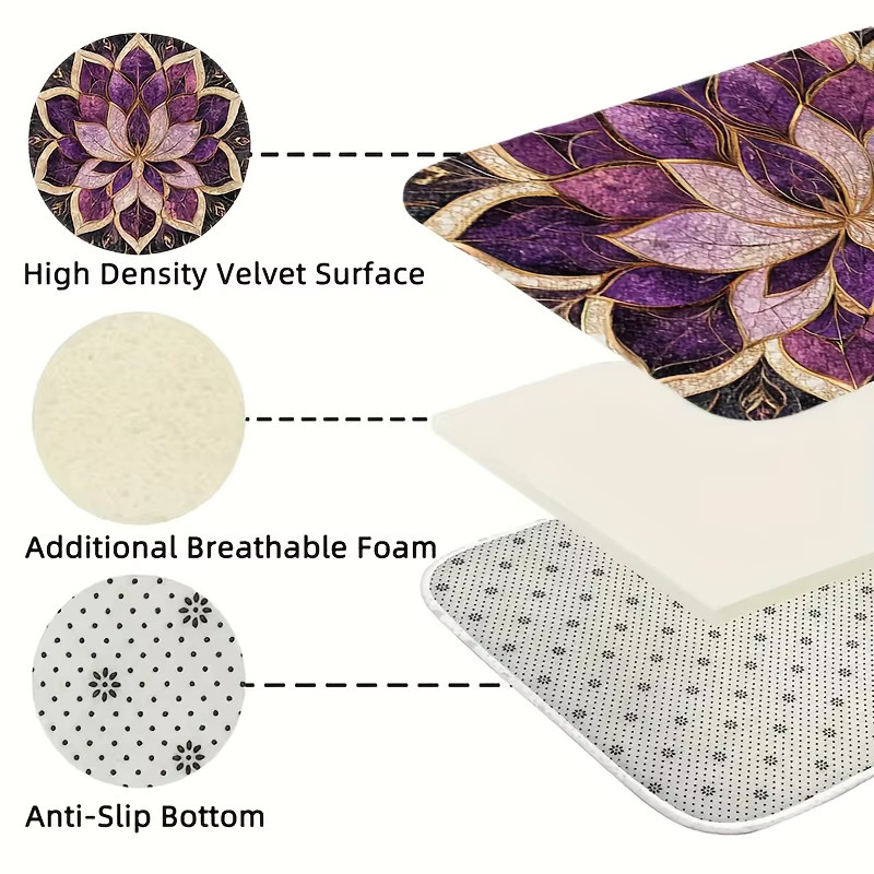VIKAMA Mandala Lotus runder Teppich in Lila, rutschfest und waschbar, Boho Design für Schlafzimmer oder Yoga-Raum, Durchmesser: 60 cm - Bild 3