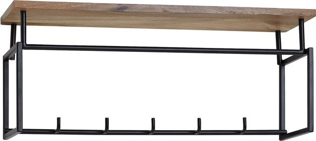 Wandgarderobe FineBuy Hakenleiste aus Holz und Metall in Braun mit Ablage, Breite: 71 cm, Höhe: 29 cm, Tiefe: 20 cm - Bild 1