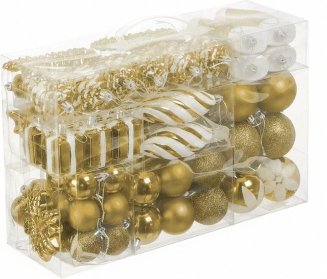 Relaxdays Weihnachtskugeln 72er Set in Gold aus Polystyrol mit Bändchen, B/T/H: 24 x 38 x 12 cm - Bild 1