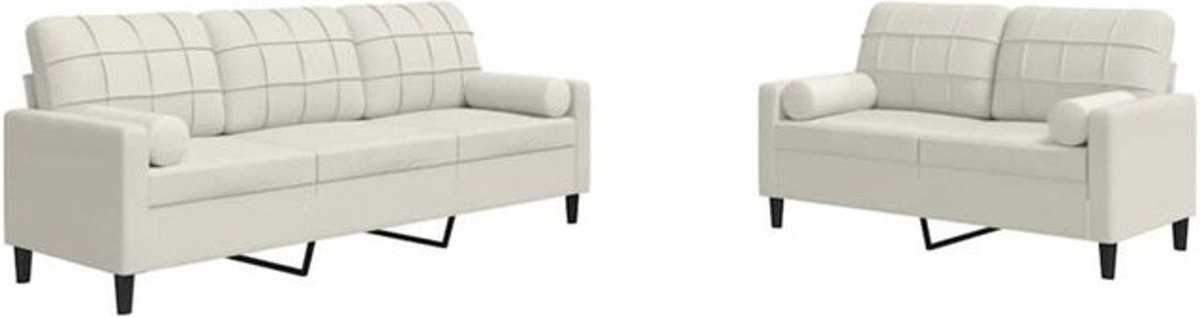 Vidaxl 2-tlg. Ecksofa aus Samt mit Kissen und Nackenrollen in Beige - Bild 1