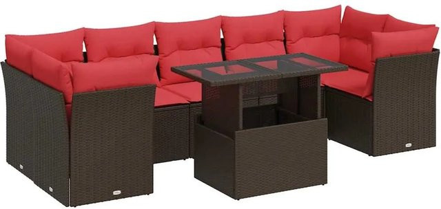 vidaXL 8-teilige Garten-Sofagarnitur aus braunem Poly-Rattan und Akazie mit Kissen - Bild 1