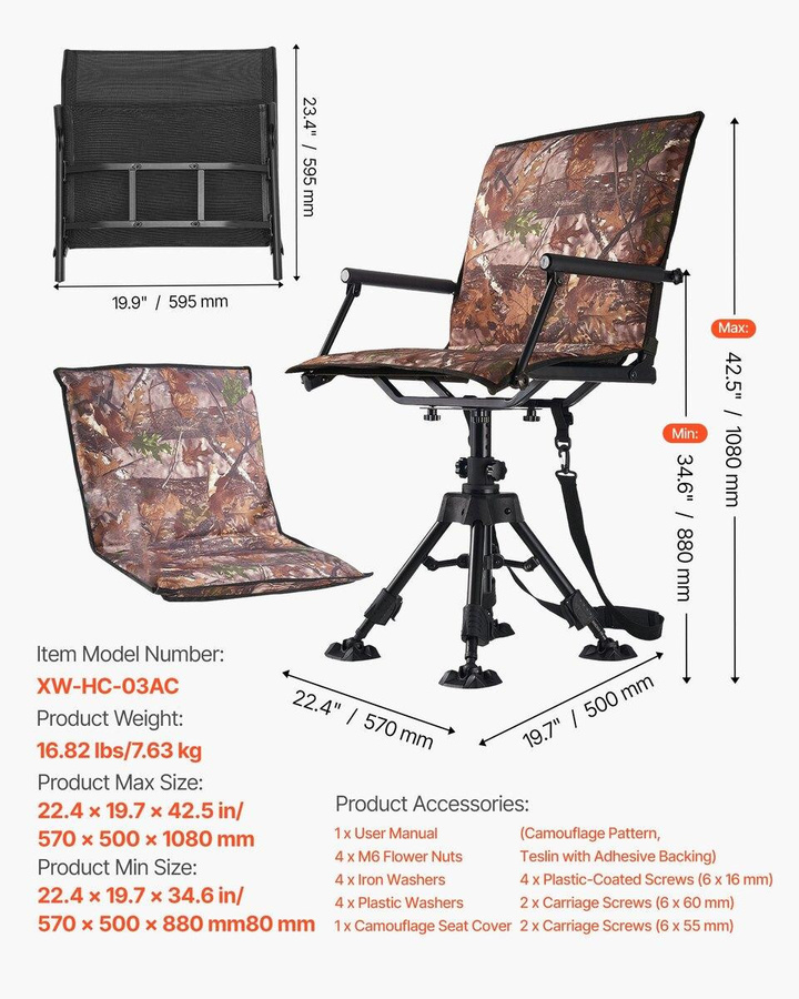Buying Solutions MB Jagdstuhl in Tarnung, 360 Grad geräuschlos drehbar, faltbarer Jagdstuhl mit Stahlrahmen, Armlehnen und Einsinkschutz-Füßen - Bild 4