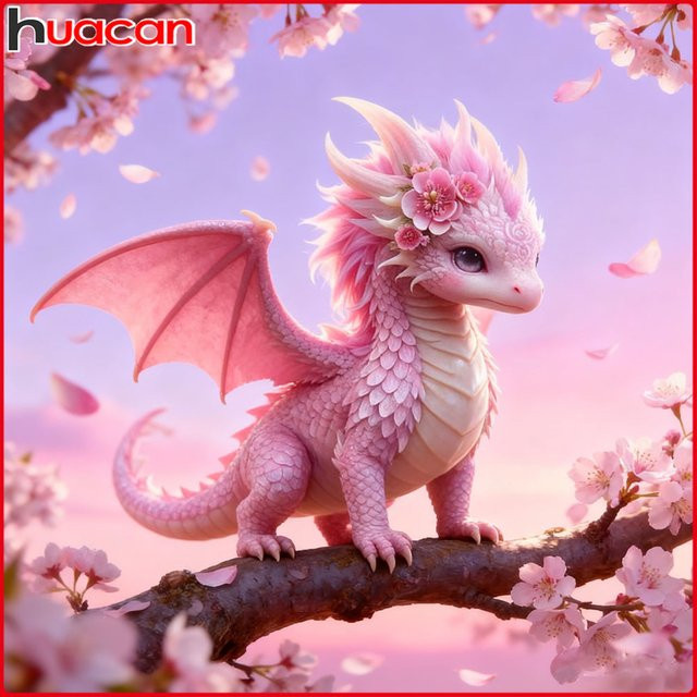Huacan Volldiamantgemälde Drachenblume in Pink mit Diamantmosaik Motiv für Erwachsene - Bild 1
