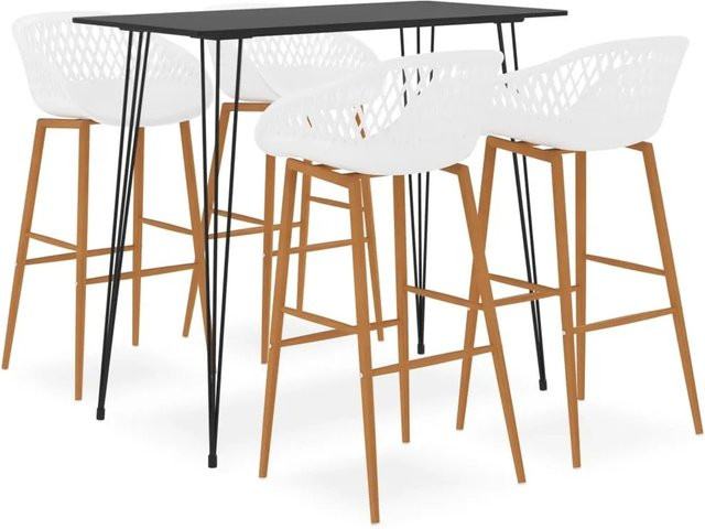 vidaXL 5-tlg. Bar-Set Modell 3 in Schwarz und Weiß mit Tisch und Stühlen für Bars, Pubs und Restaurants - Bild 1