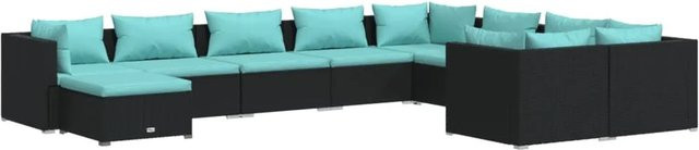 vidaXL 10-tlg. Garten-Lounge-Set aus Poly-Rattan mit Kissen in Schwarz und Blau - Bild 1