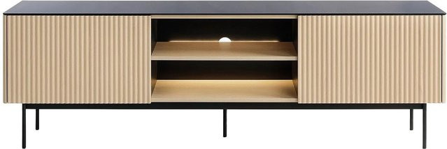 Vente-unique TV-Board Sayera Design Wohnzimmer Schrank in Schwarz und Naturfarben Hell mit integrierter Beleuchtung und Rauchglas, Breite: 180 cm - Bild 1