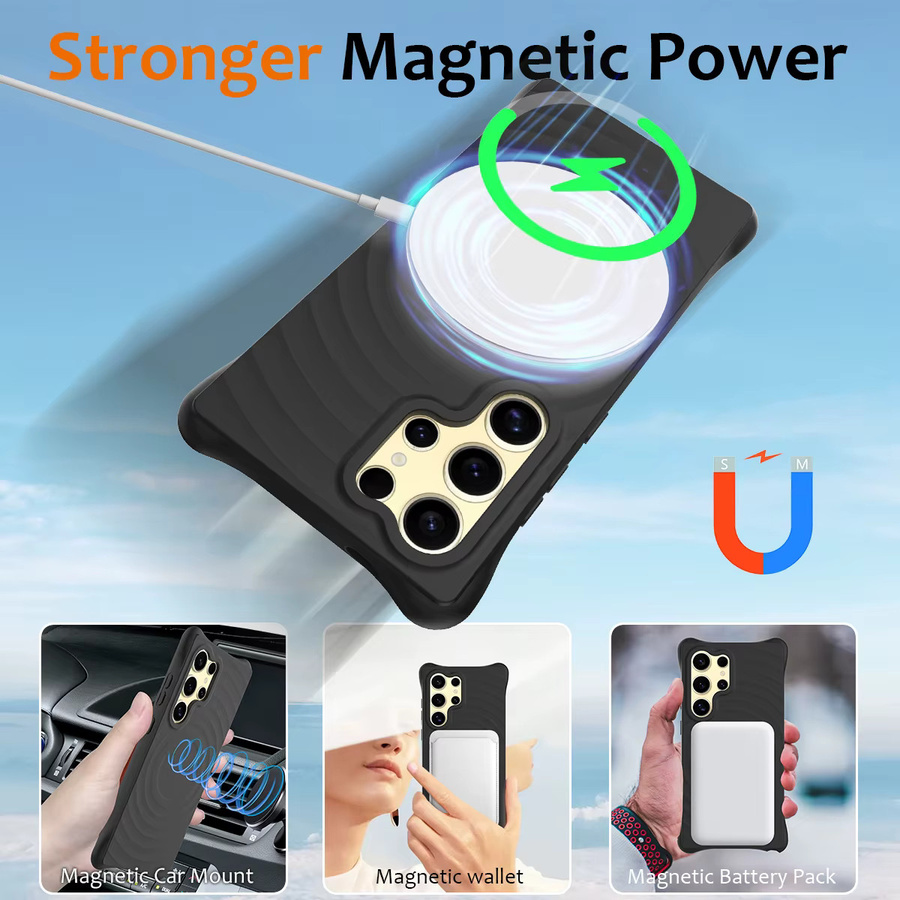 Magsafe Wave Flüssigsilikon-Hülle für Samsung Galaxy S26 Ultra S25 S24 S23 FE mit Trageriemen und magnetischer kabelloser Ladefunktion in Schwarz - Bild 4