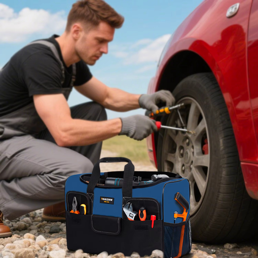 TKIGZNW T009 Werkzeugtasche 17 Zoll in Gelb und Blau mit 6 Außentaschen für Handwerker und DIY-Enthusiasten - Bild 4
