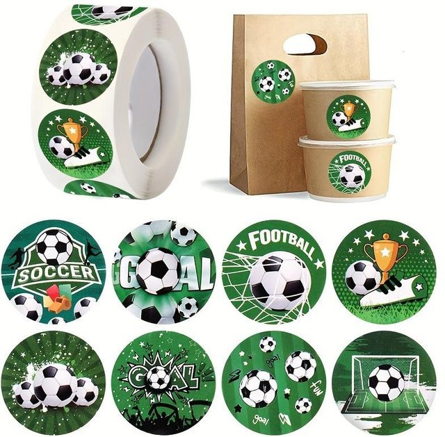 500 Stück Selbstklebende Fußball-Aufkleber von Binchi Outdoor Product in Mehrfarbig für Sportpartys und Teamgeschenke, Durchmesser: 2,54 cm - Bild 1