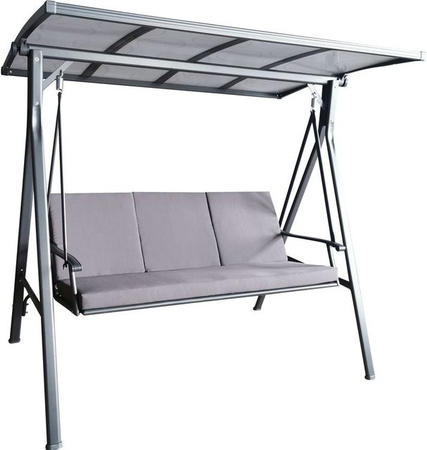 HC Garten & Freizeit 3-Sitzer Hollywoodschaukel mit Dach und Polstern, Grau, B/T/H: 200 x 125 x 178 cm