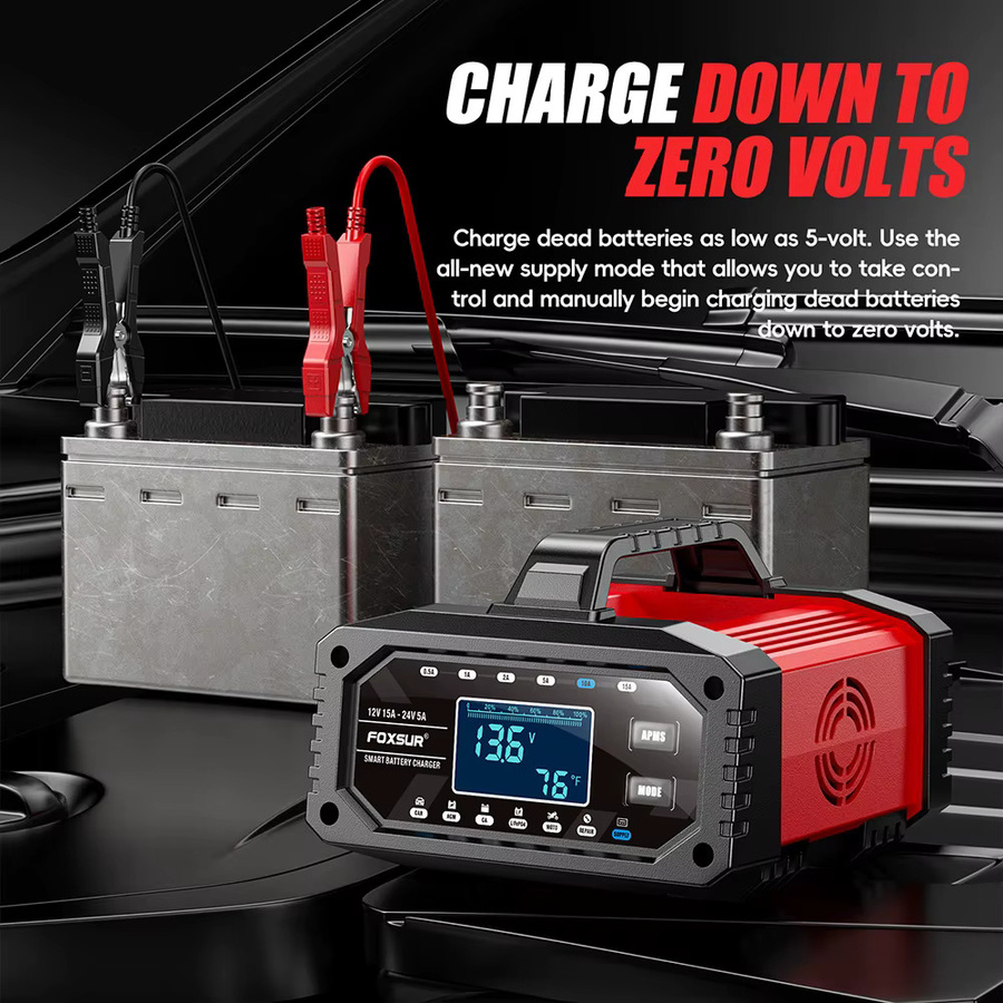 Vollautomatisches Auto Batterie Ladegerät 300 W mit LCD Display für 12 V und 24 V in Schwarz - Bild 3