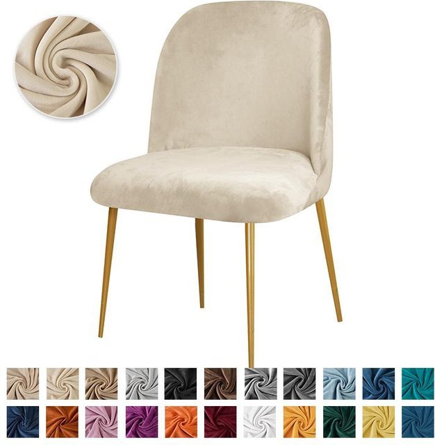 6er-Set elastische Esszimmerstuhl-Abdeckungen aus Samt in Beige für niedrige Rückenlehnen - Bild 1