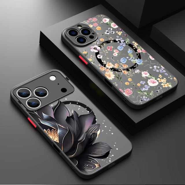 YISHANGOU Magnetische Handyhülle mit buntem Blumenmuster für iPhone 16 15 14 13 12 Pro Max Plus, stoßfeste Acryl-Matte-Abdeckung, Multicolor - Bild 1