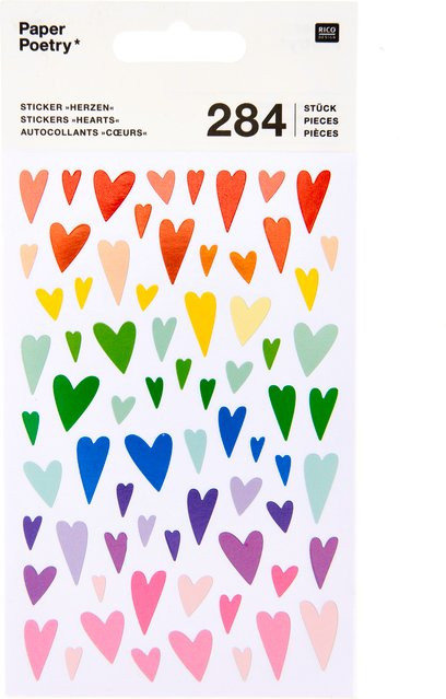 Rico Design Paper Poetry Sticker Herzen mehrfarbig verformt, 4 Bogen, 10 x 19 cm - Bild 1