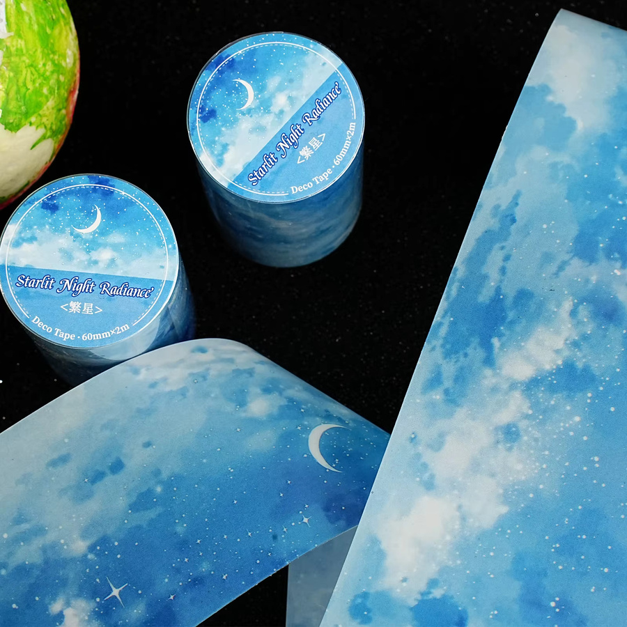 Etori Life Starry Washi-Tape mit Mondlicht-Aquarell-Design in Hellblau, Breite: 60 mm, Länge: 2 m - Bild 3