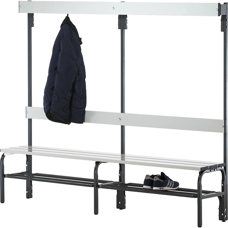 Sypro Umkleidebank mit Garderobenteil aus Stahlrohr und Alu, Breite: 150 cm, anthrazit und lichtgrau - Bild 2