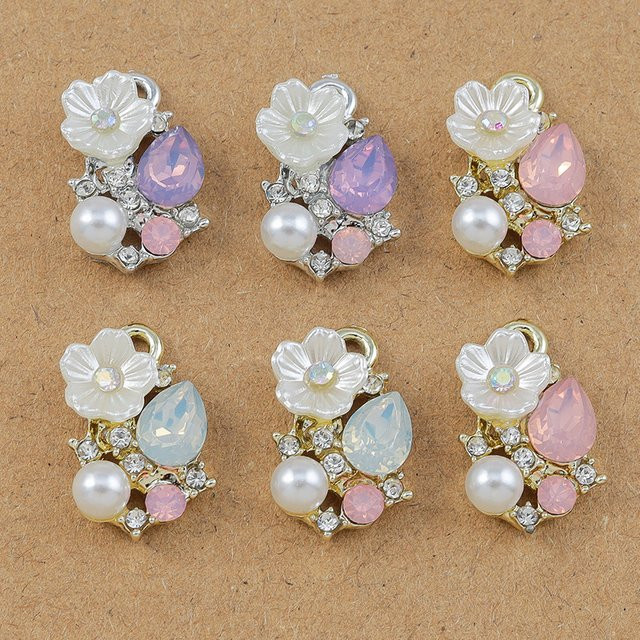Tenande Charms Anhänger, Perle, Kristall, Messing, Gold, 19*12mm - Bild 1
