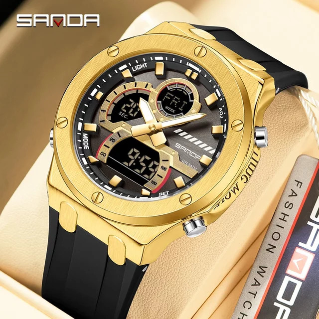 SANDA Armbanduhr, Messing, Schwarz, Analog-Digital, Herren - Bild 1