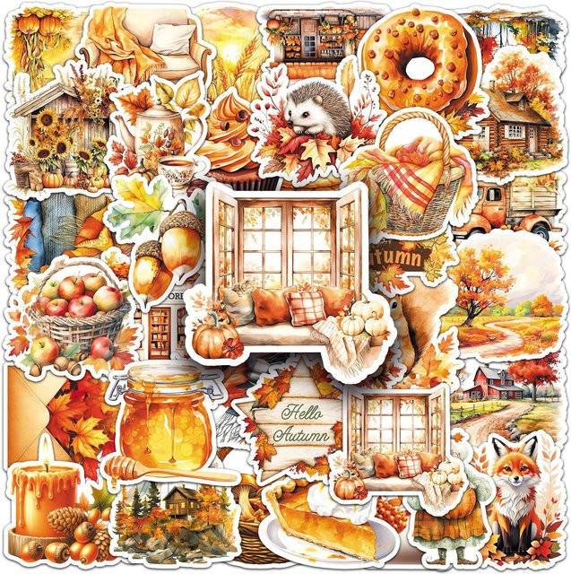YIIMANNER Herbst Aufkleber Set mit goldenen und gelben Blättern, wasserfeste dekorative Sticker im Naturdesign - Bild 1