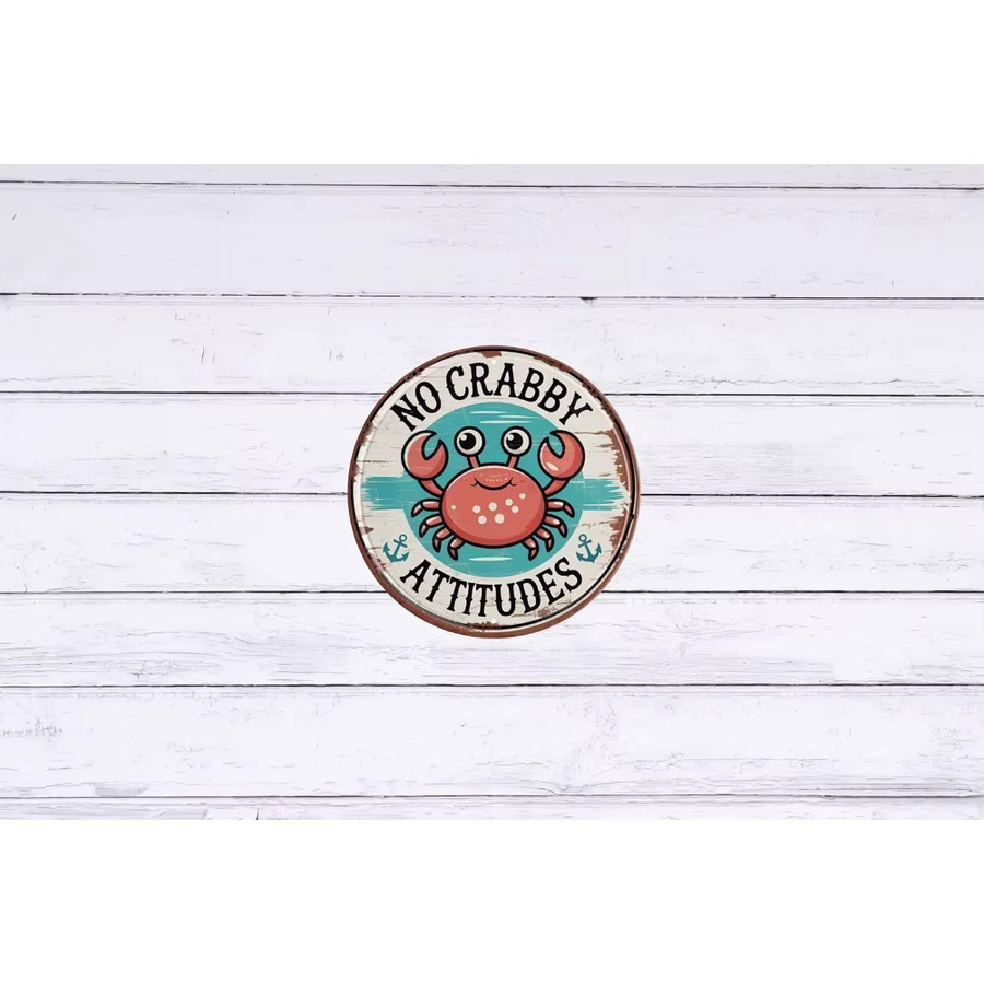 Potdemiel Crab Beach No Crabby Attitudes Rustikales Wandschild aus Metall in Mehrfarbig, B/H: 20,3 x 20,3 cm - Bild 1