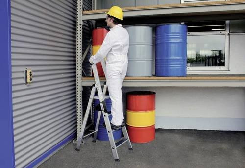 Günzburger Steigtechnik Aluminium Stufen-Stehleiter mit Trayschale in Silber, Arbeitshöhe: 3,75 m - Bild 1