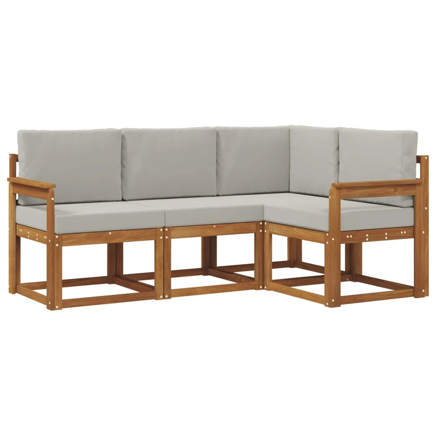 vidaXL Outdoor-Sofagarnitur in L-Form aus massivem Akazienholz mit Kissen in Natur und Hellgrau - Bild 2