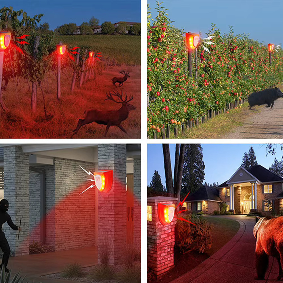 ANENG Solar Tiervertreiber mit Bewegungssensor, Schussgeräuschen, Hundebellen und Stroboskoplicht in Rot zur Garten- und Hofsicherung - Bild 3