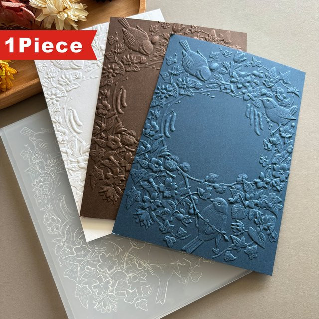 3D-geprägter Ordner mit Blumen und Vögeln in Golddesign - Bild 1