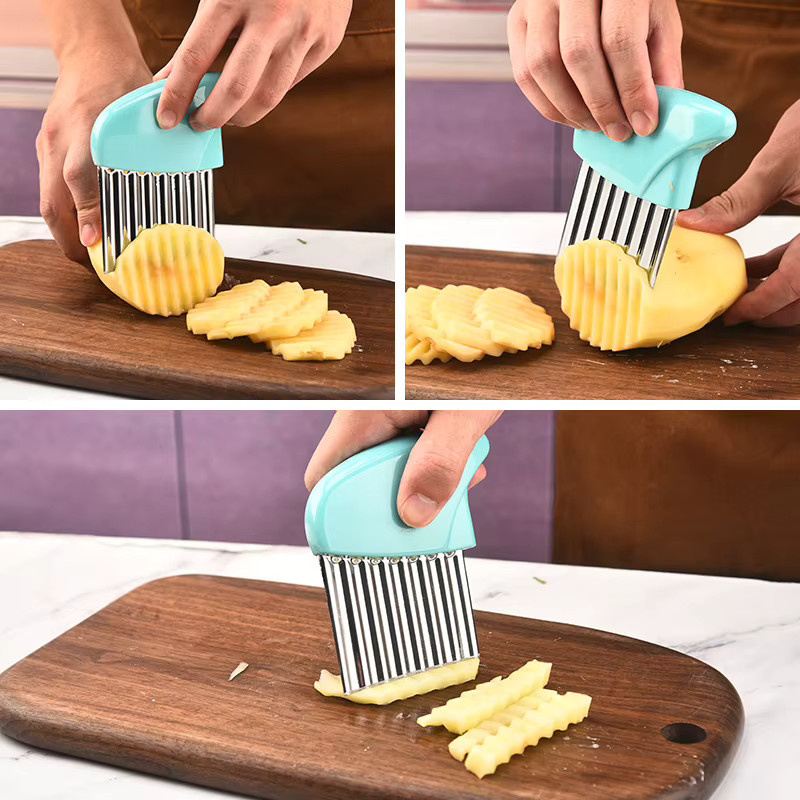 Multifunktionaler Wellenschneider aus Edelstahl in Blau für Pommes Frites und Kartoffelstreifen - Bild 2