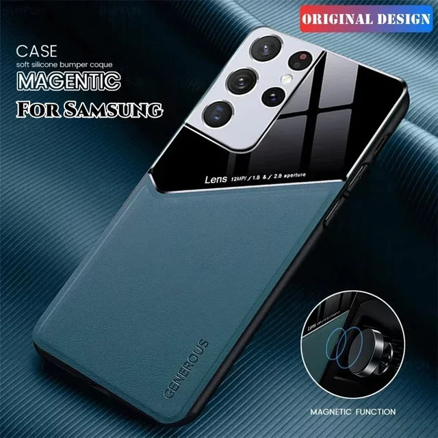 Luxus Leder Schutzhülle für Samsung Galaxy S24 S23 S22 S21 S20 Note 20 Ultra S10 Plus mit Linsenschutz und Magnetfunktion in Blau - Bild 1