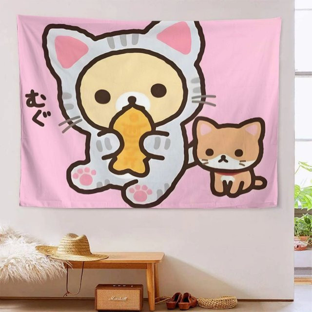 VIKAMA Rilakkuma Katzen-Outfit Wandteppich, bunter Cartoon-Wandbehang für Schlafzimmer und Wohnheim, B/H: 40 x 60 cm - Bild 1