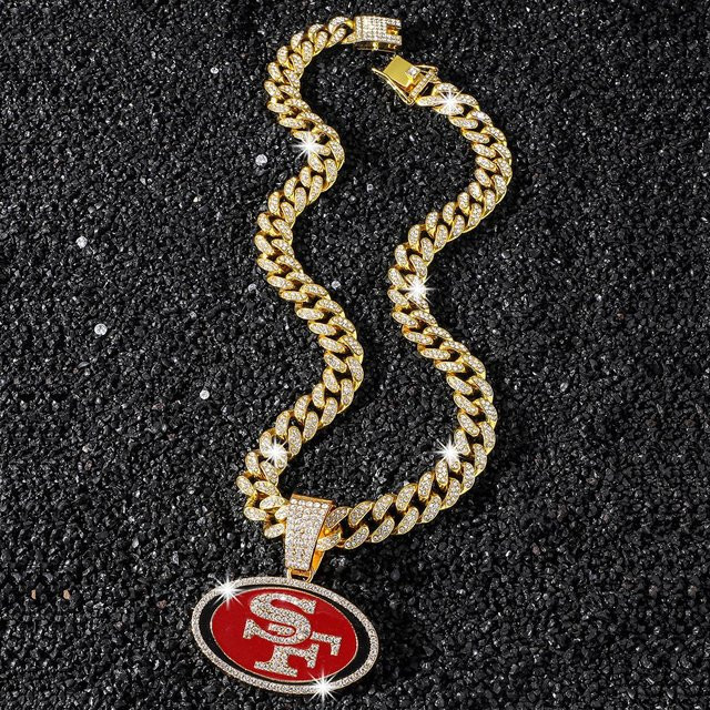 Junlu Halskette, San Francisco 49ers Anhänger, Legierung, Gold, Strass, Unisex - Bild 1