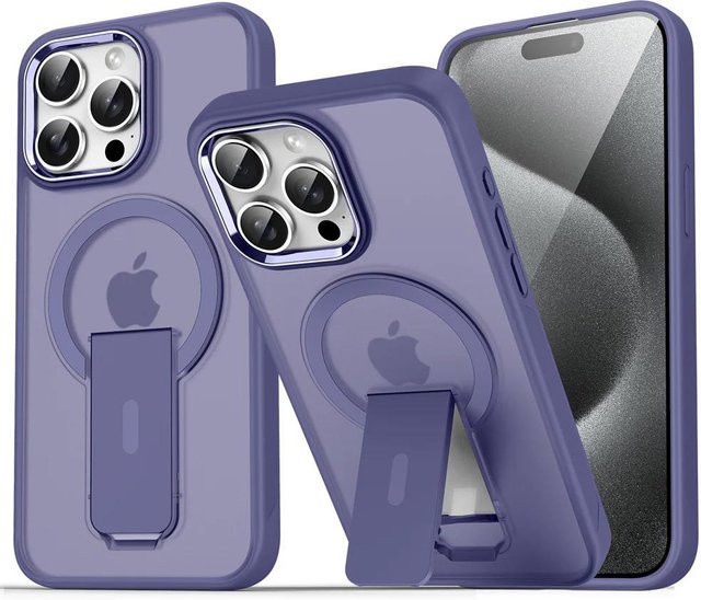 Yiran Magnetische MagSafe Klappständer Handyhülle für iPhone 16 15 14 13 12 11 Pro Max Matte durchscheinende Rückseite in Schwarz und Lila - Bild 1