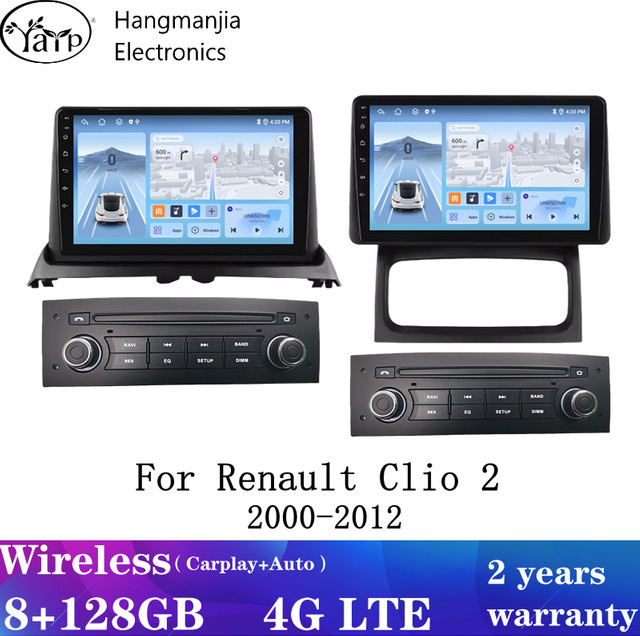 Hangmanjia Android 13 Autoradio für Renault Clio 2 (2000-2012) mit kabellosem CarPlay und Android Auto in Schwarz - Bild 1