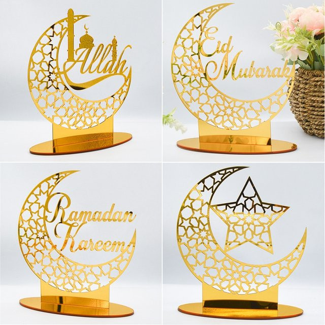 Eid Mubarak Acryl-Ornament Ramadan-Dekoration in Grün und Gold mit Mond-Motiv für dein Zuhause - Bild 1