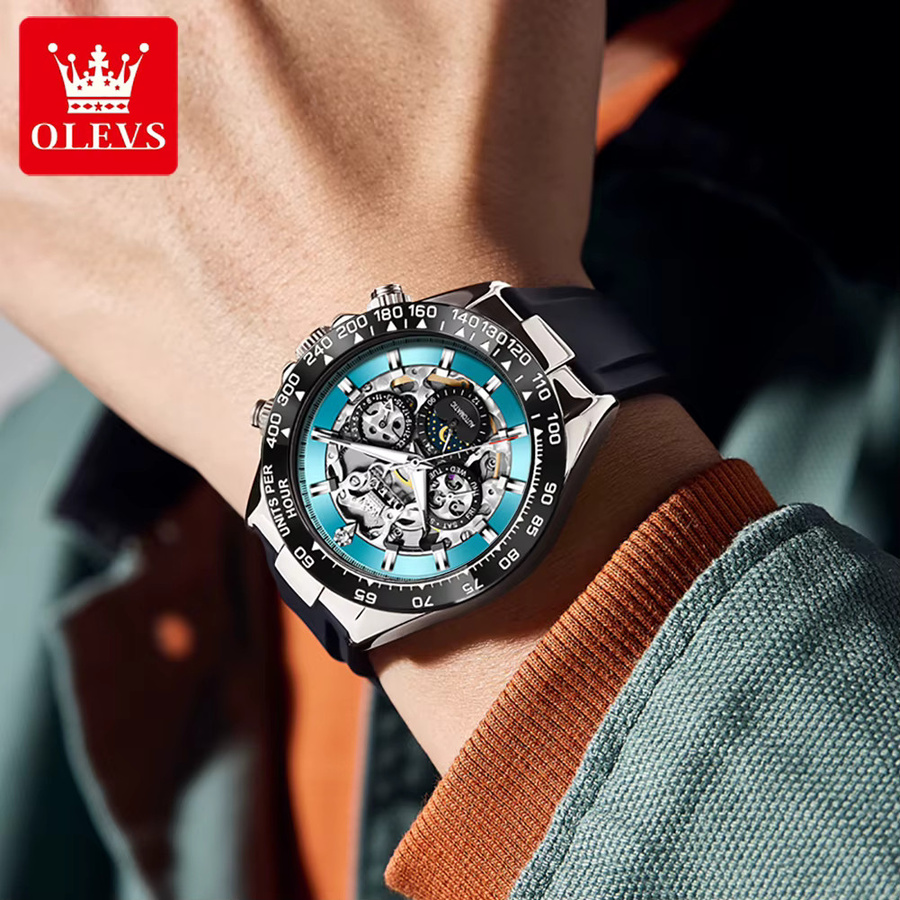 OLEVS Armbanduhr, Automatik, Skelett, Mondphase, Silikonarmband, Herren - Bild 3