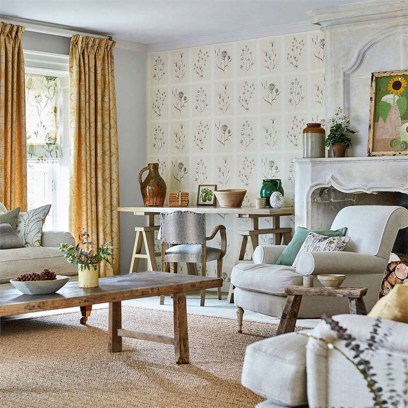 Sanderson Tapete Little Thistles in Ecru Beige mit floralem Botanik-Design im Country House Stil - Bild 3