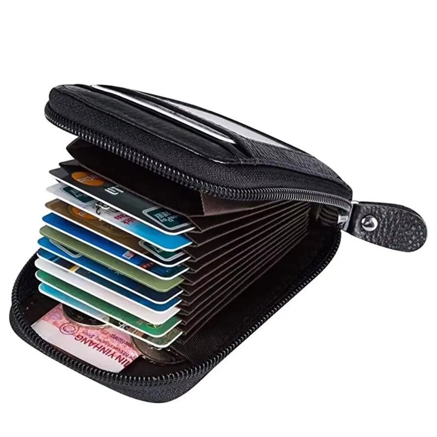 Tragbare koreanische Kartenetui-Tasche für Damen mit Reißverschluss und Kartenfach in Schwarz - Bild 4
