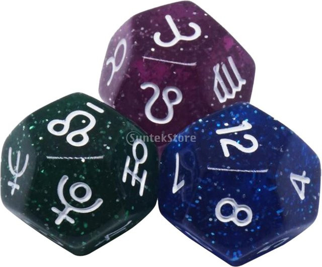 Super Six Astrologie-Würfel, Partyspiel, 3-teiliges Set, bunt / mehrfarbig - Bild 1