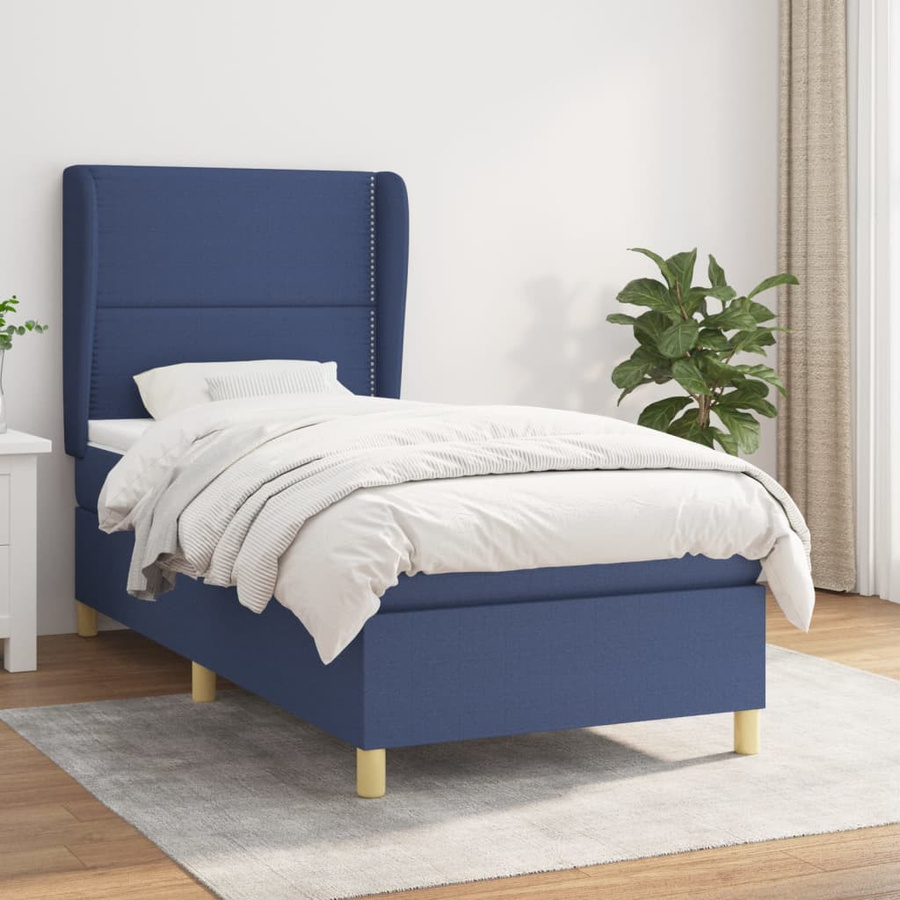 vidaXL Boxspringbett mit Matratze Blau, Hybrid-Bett mit Taschenfederkern aus Stoff, B/T: 90 x 200 cm - Bild 2