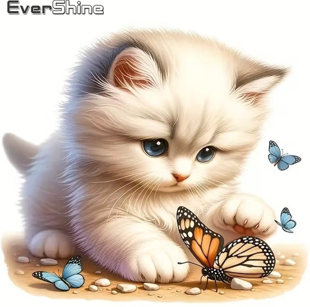 EverShine DIY Diamant-Stickerei Wandkunst mit Katze und Schmetterling, Multicolour, B/H: 20 x 20 cm - Bild 1
