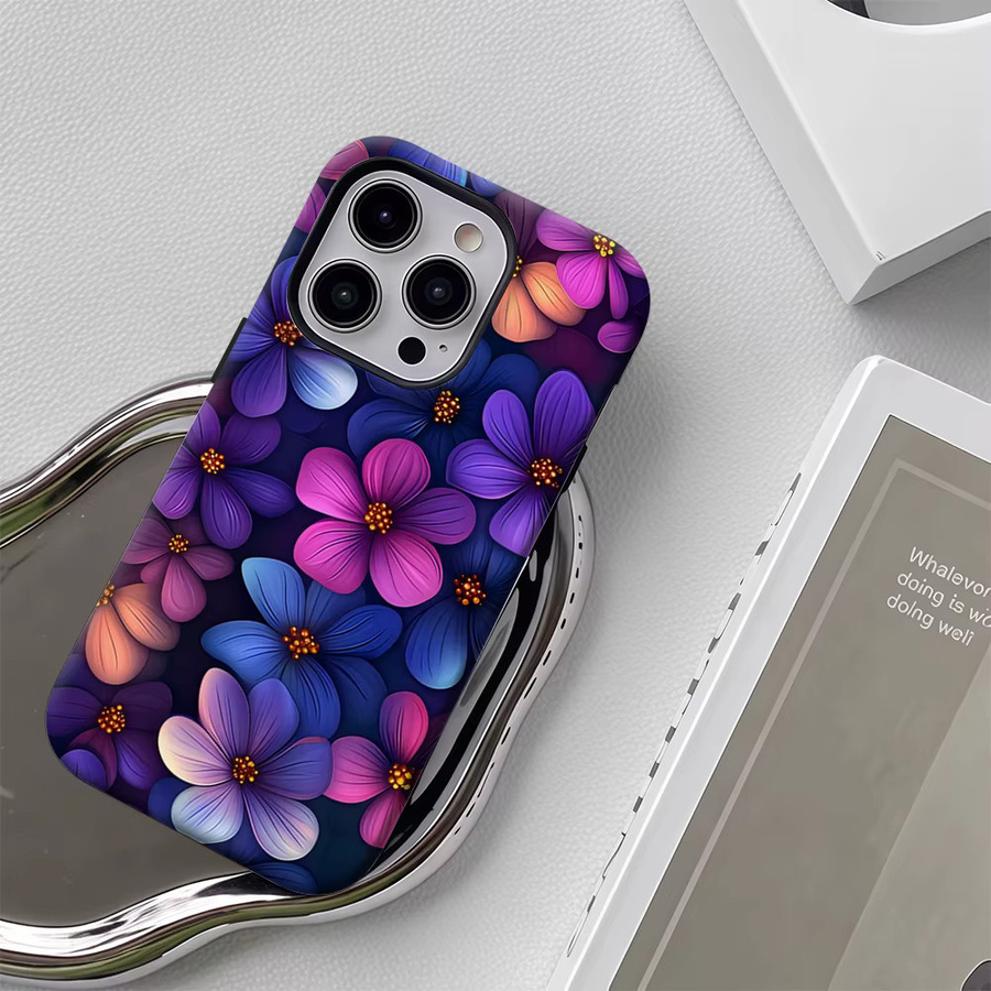 Potdemiel Magnetische iPhone Hülle mit Blumen-Design für iPhone 17 16 15 14 13 Pro Max Plus, Robuste Einzel- und Doppelschicht-Schutzhülle, Multicolor - Bild 5