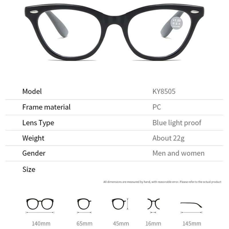 CHUANCHEN Lesebrille Cat-Eye, Vollrand, Kunststoff, Schwarz, Blaulichtfilter - Bild 2