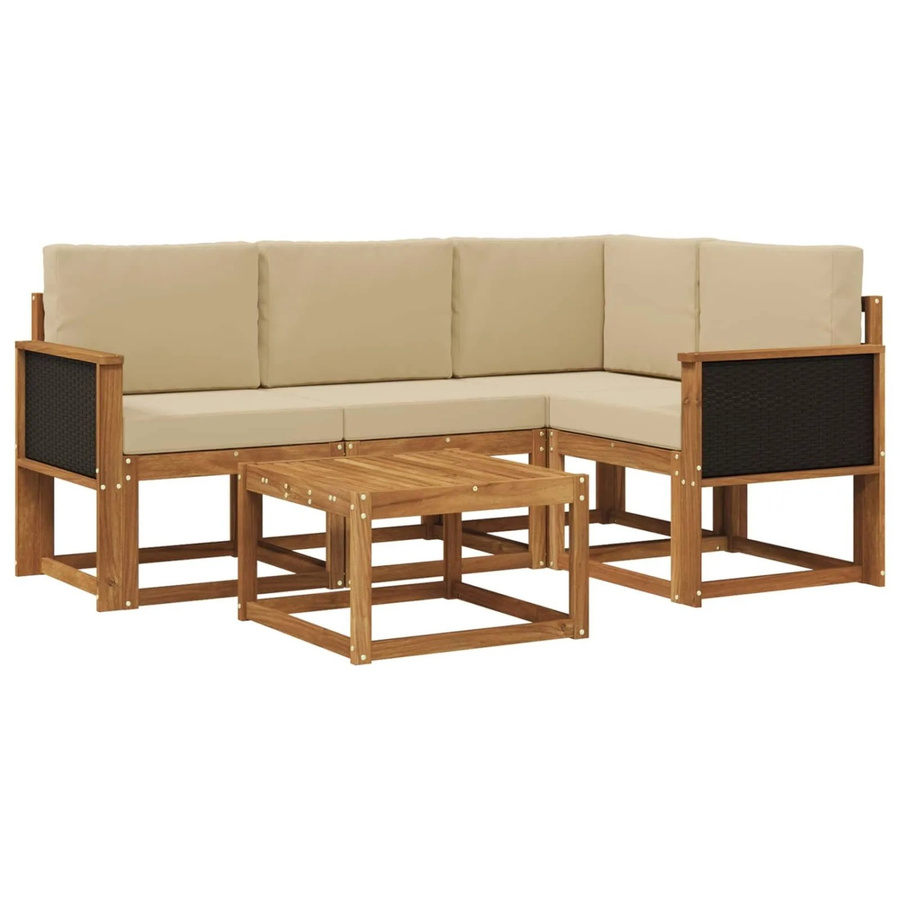 vidaXL Outdoor-Sofagarnitur L-Form aus Akazienholz mit 5 Kissen in Natur und Beige - Bild 2