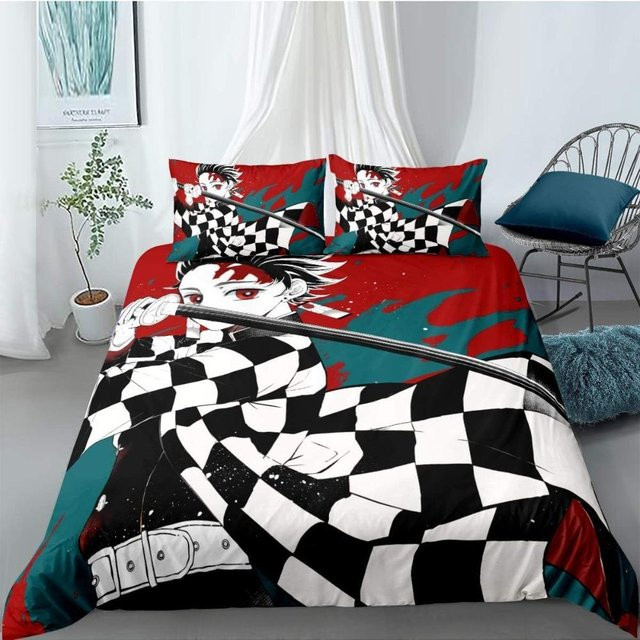 Anime Bettwäsche-Set von JMG Household Supplies mit japanischen Charakteren in Multicolour, Mikrofaser-Bettbezug und Kissenbezug mit 3D-Druck, Breite: 140 cm, Länge: 210 cm - Bild 1