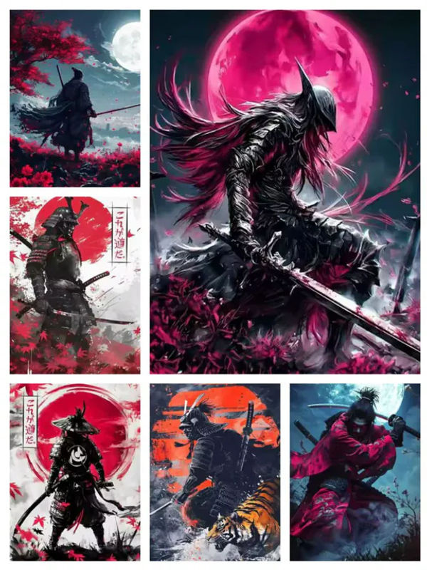 Potdemiel 5D DIY Diamantkunst Japanischer Samurai-Krieger Stickerei Set mit Vollrund-Bohrer für deine Wohnzimmer-Dekoration - Bild 3